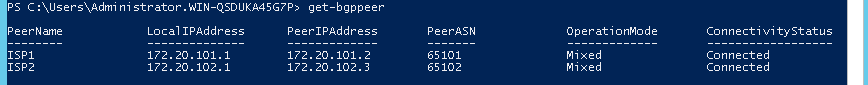 Работающие BGP-пиры в Windows Server 2012 R2