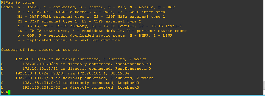 Таблица маршрутизации с BGP-маршрутом